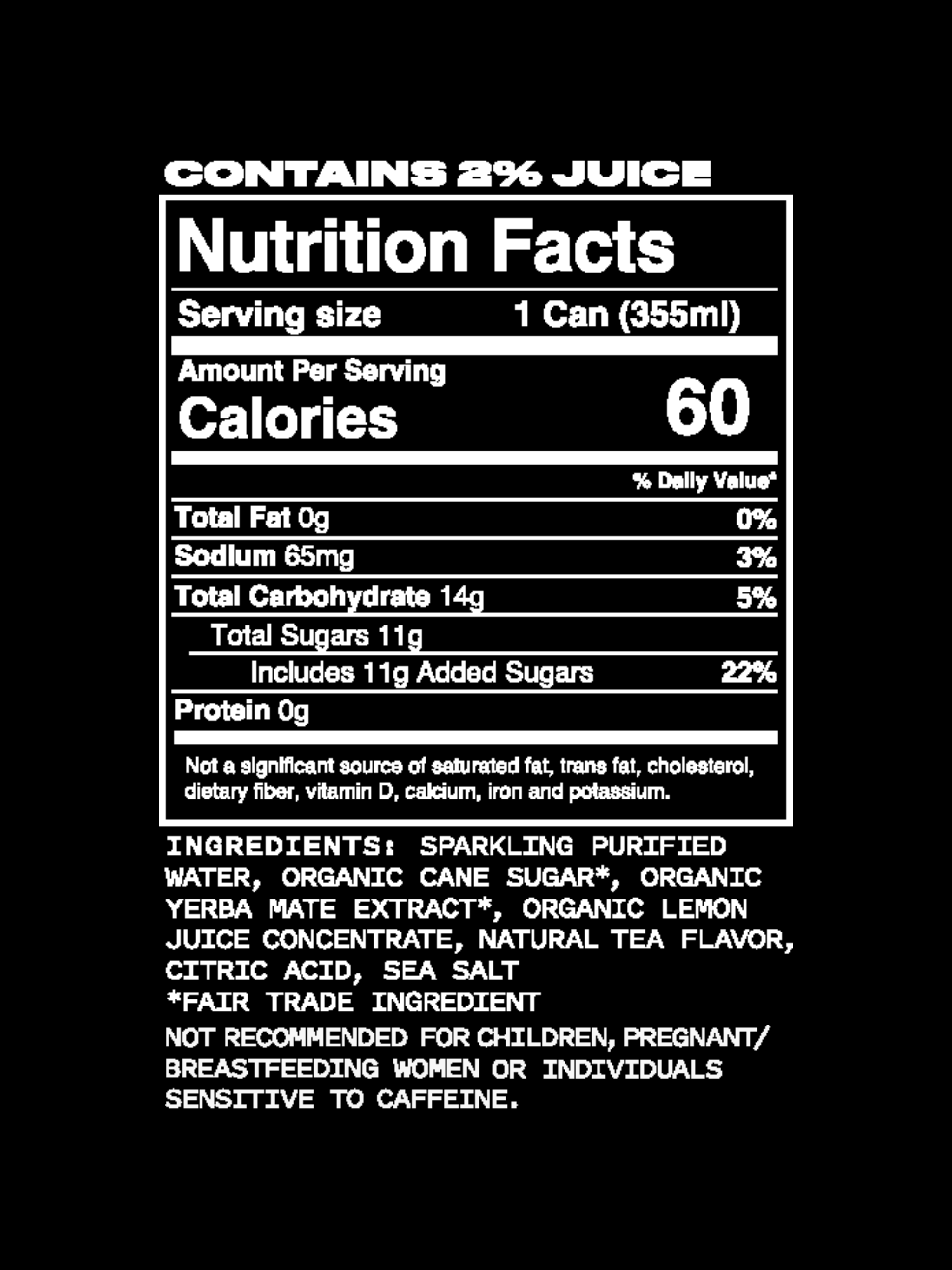 Yate Yerba Mate Original Golden Flavor 12oz Can Nutrition Panel